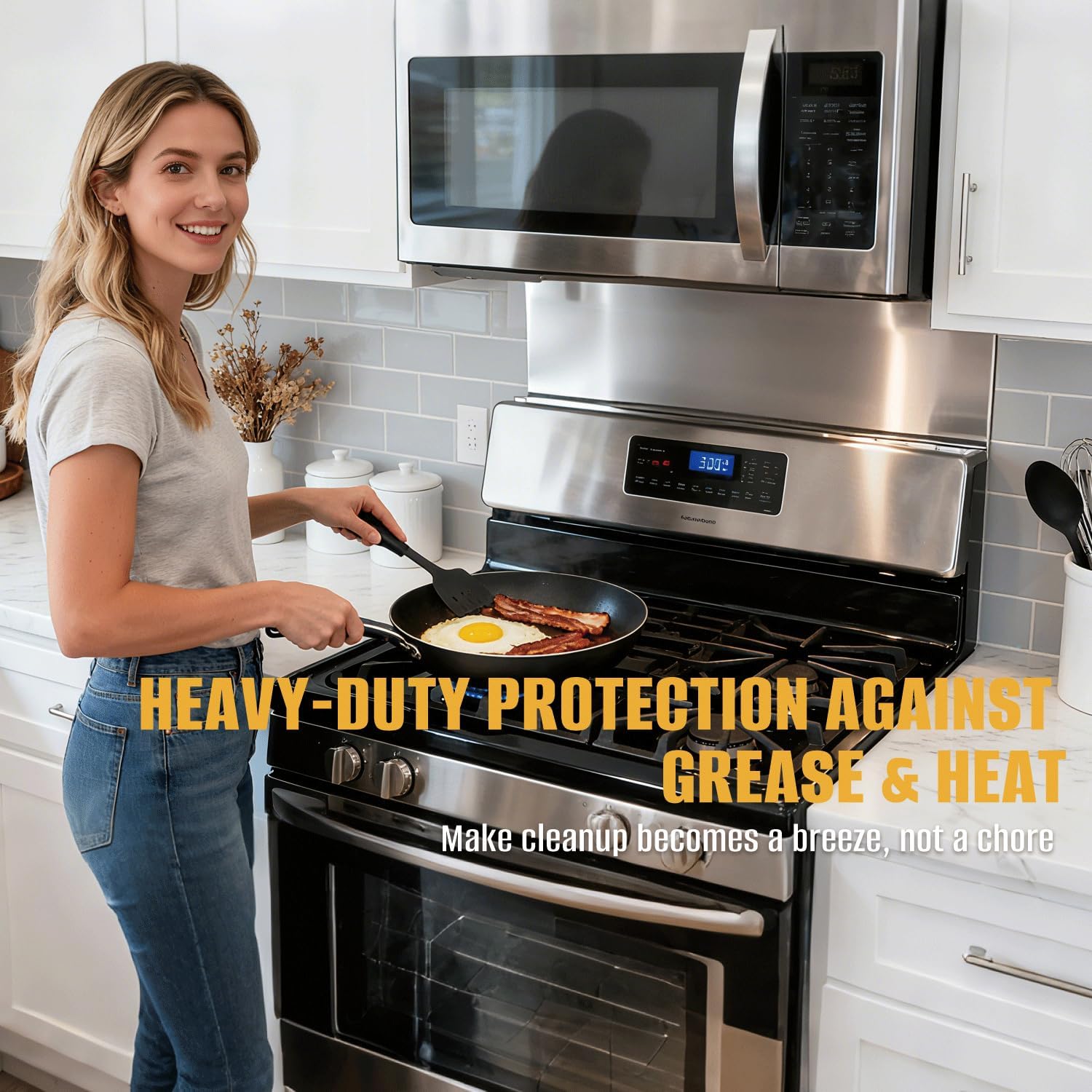 Simetro 24" x 30" Stainless Steel Stove Backsplash, Brushed Metal Wall Protector for Kitchen, Ultra Flat Splatter Guard Panel with 4 Pre-Drilled Holes, Easy to Install & Clean, Heat & Grease Resistant
