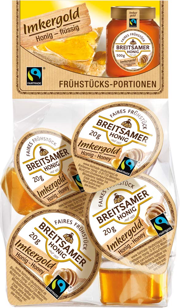 Breitsamer Imkergold Fairtrade Blütenhonig flüssig Frühstücks-Portionen 5 x 20g Beutel im 18er Pack (18 x 5 x 20 g, insgesamt 1800 g)