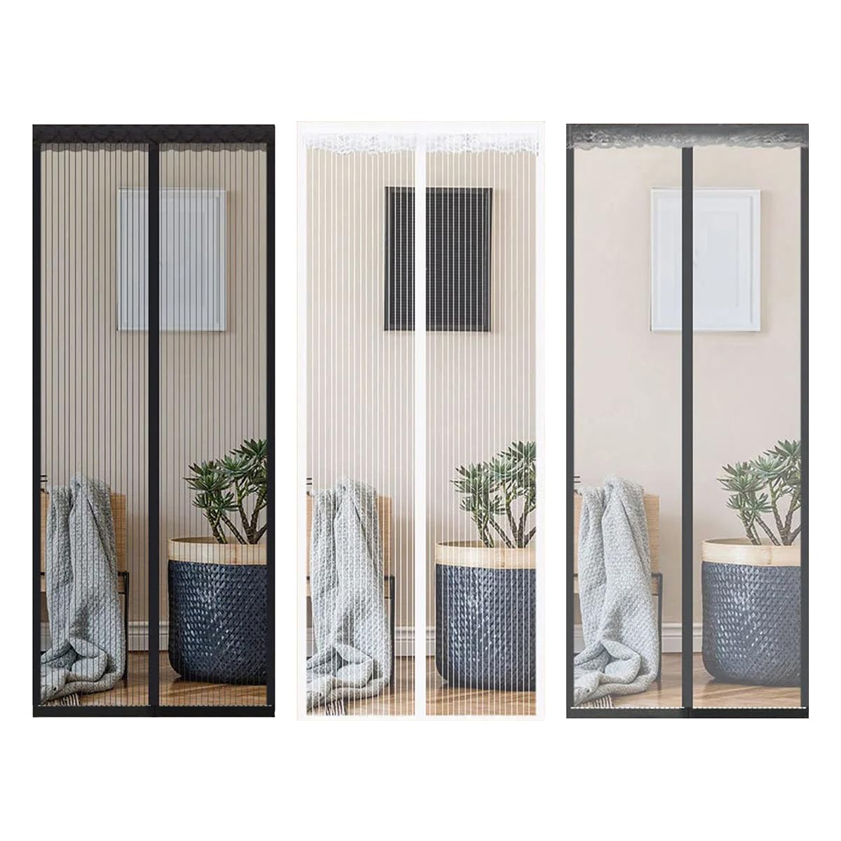 Rideau en fibre de polyester, 180 cm de large x 220 cm de haut, moustiquaire magnétique avec fermeture auto-agrippante Punaise pour salon, chambre, gris