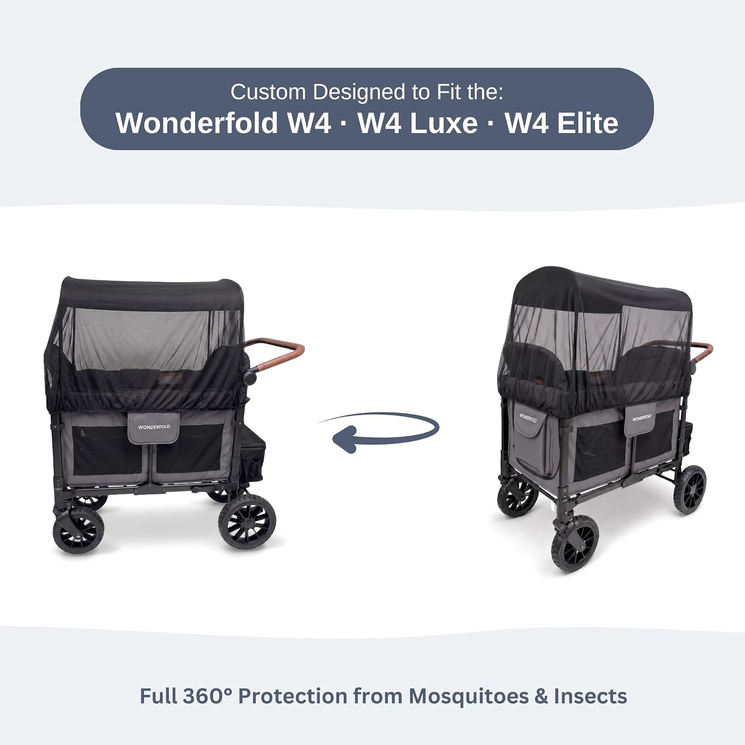 Mosquito Net for Wonderfold W4 Original, W4 Luxe, and W4 Elite Stroller Wagons by SASHA'S, Insect net, Mosquito net, Full 360 Degree Protection and Coverage
