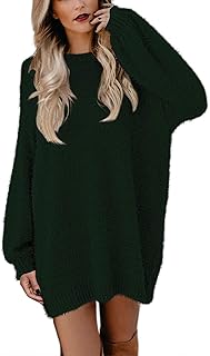 Women's Furry Pullover Sweater Dress Loose Oversized Long Knitted Tops - Buy now