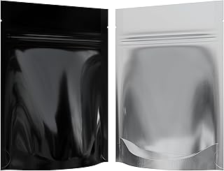 Mylar Style Barrier Bags – Zipper w/Heat Seal – 100 Bags (Gloss Black/Clear, 1/8 Ounce - 3.62?x5?x1.5?)