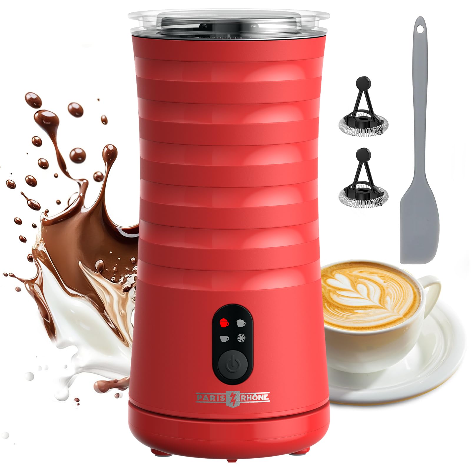 Milk Frother, Paris Rhône 4-in-1 Milk Steamer and Frother, Hot &amp; Cold Foam Milk Warmer with Temperature Control, Auto Shut-Off Frothers for Coffee, Latte, Cappuccino, Macchiato