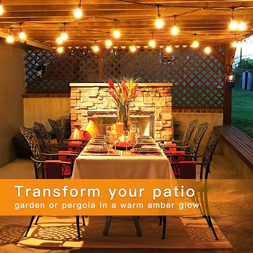 Miniatura 9 de Juego de 2 luces de cadena de luces regulables al aire libre para patio, colgantes, estilo vintage de 11 W, luces Edison de 48 pies, ideal para Cafe