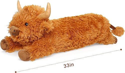 Miniatura 7 de Peluche de vaca de las tierras altas Fanunny de 33 pulgadas, peluche largo de vaca Highland, almohada de cuerpo de ganado para niños y adultos