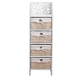 Rebecca Mobili Mesita de Noche con 4 cajones, cómoda de Madera Mimbre, Blanco, Estilo Shabby Vintage, Muebles Sala de Estar baño- Medidas: 98 x 29 x 22 cm (AxANxF) - Art. RE4295