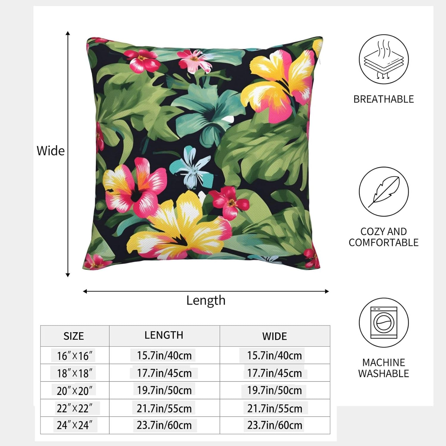 Hawaiian Flower Print Imitation Linen Pillowcase -2 Sets, Fashionable Home Decoration, Used for Sofas, Gardens, beds