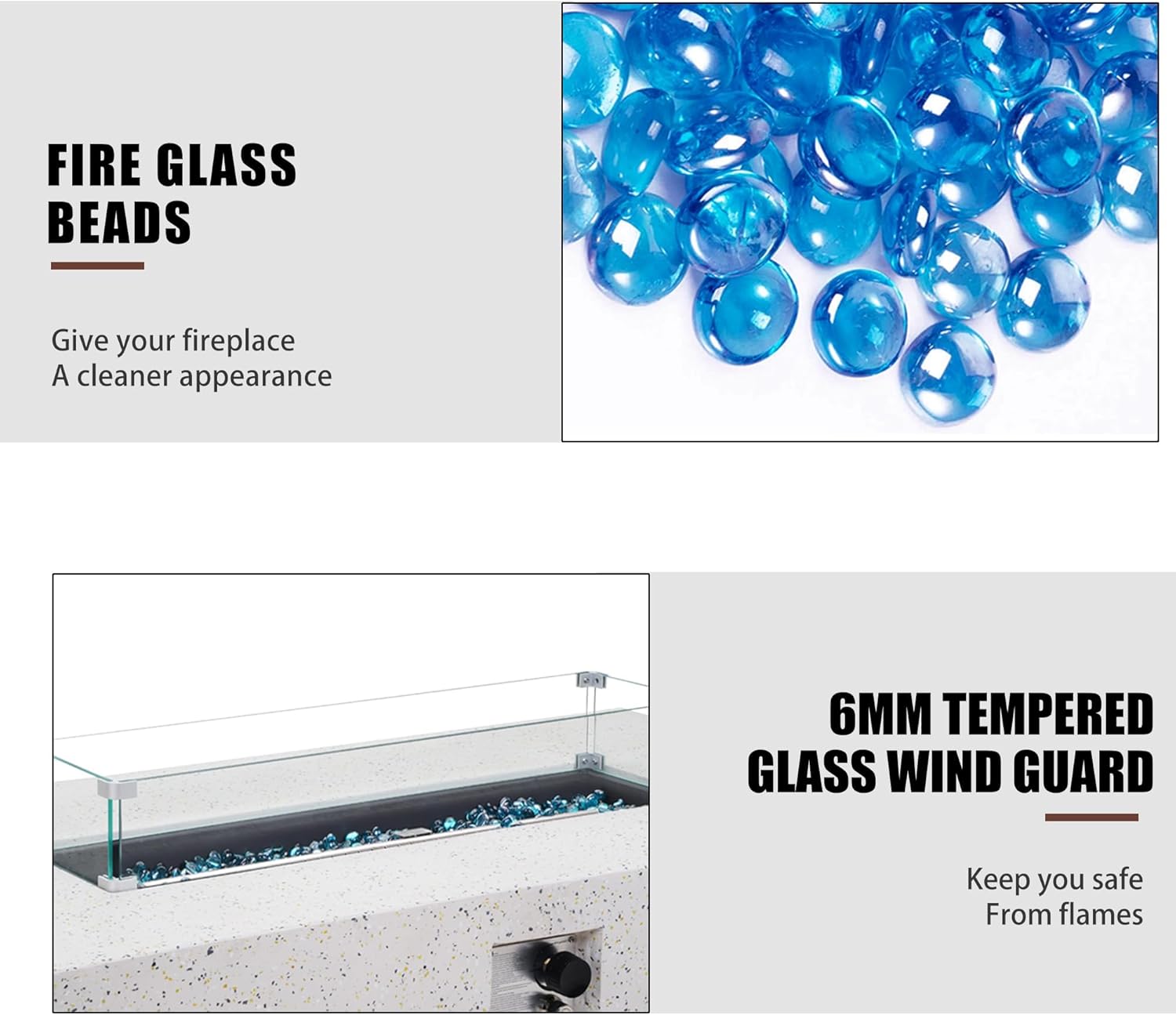 3 Piece Outdoor Fire Pit Propane, 56 Inch Gas Fire Pit w Hidden Propane Tank (50,000 BTU), White Modern Rectangle Fire Pit w Glass Wind Guard and Blue Fire Glass for Garden, Backyard