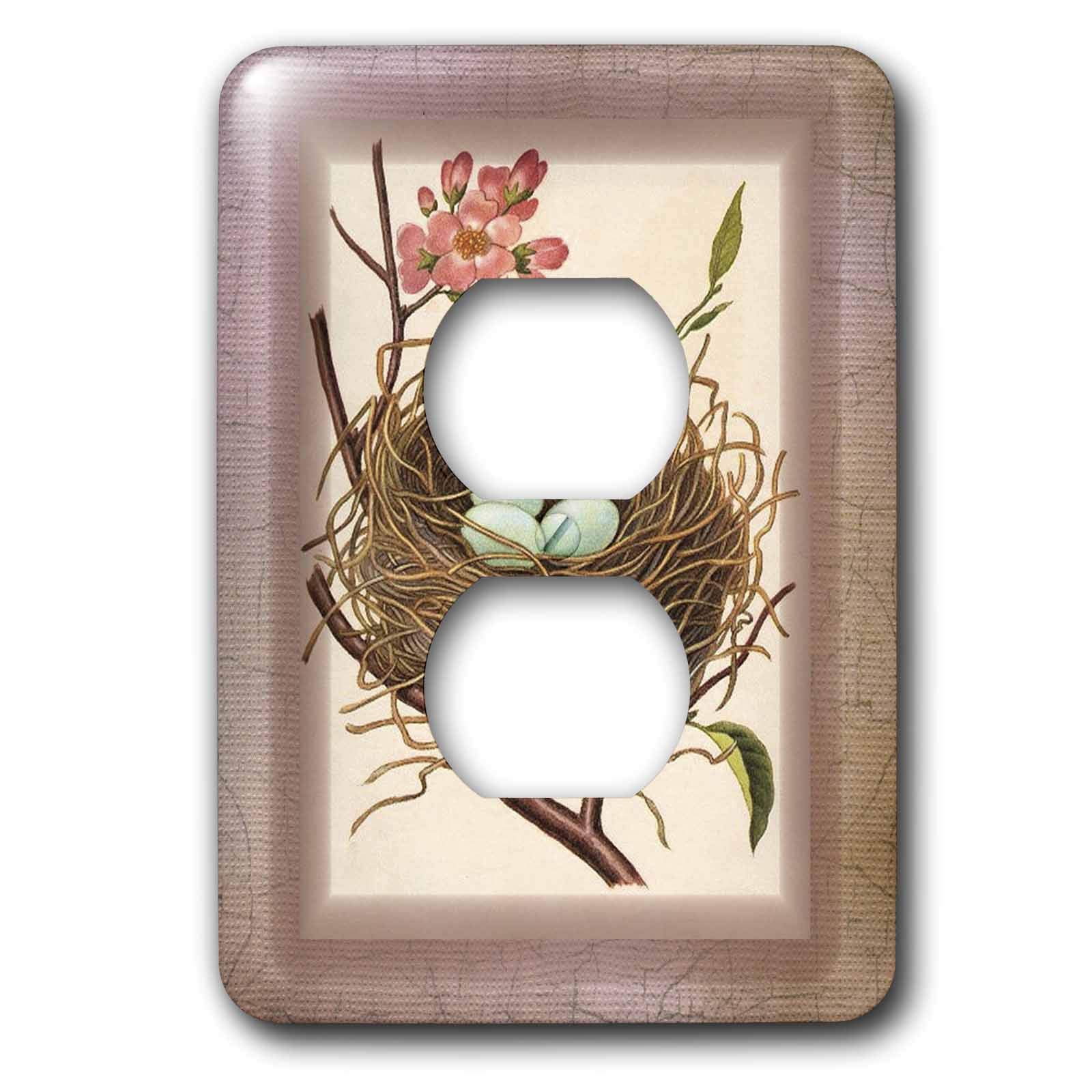 Plaque de finition double prise de courant oiseaux rose lsp_37402