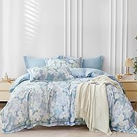 Vista 30 de OAITE - Juego de funda de edredón individual con patrón floral de 600 hilos, ultrasuave, 100% algodón, fibra larga, juego de 3 piezas, transpirable