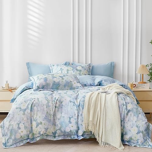 Miniatura 30 de OAITE - Juego de funda de edredón individual con patrón floral de 600 hilos, ultrasuave, 100% algodón, fibra larga, juego de 3 piezas, transpirable