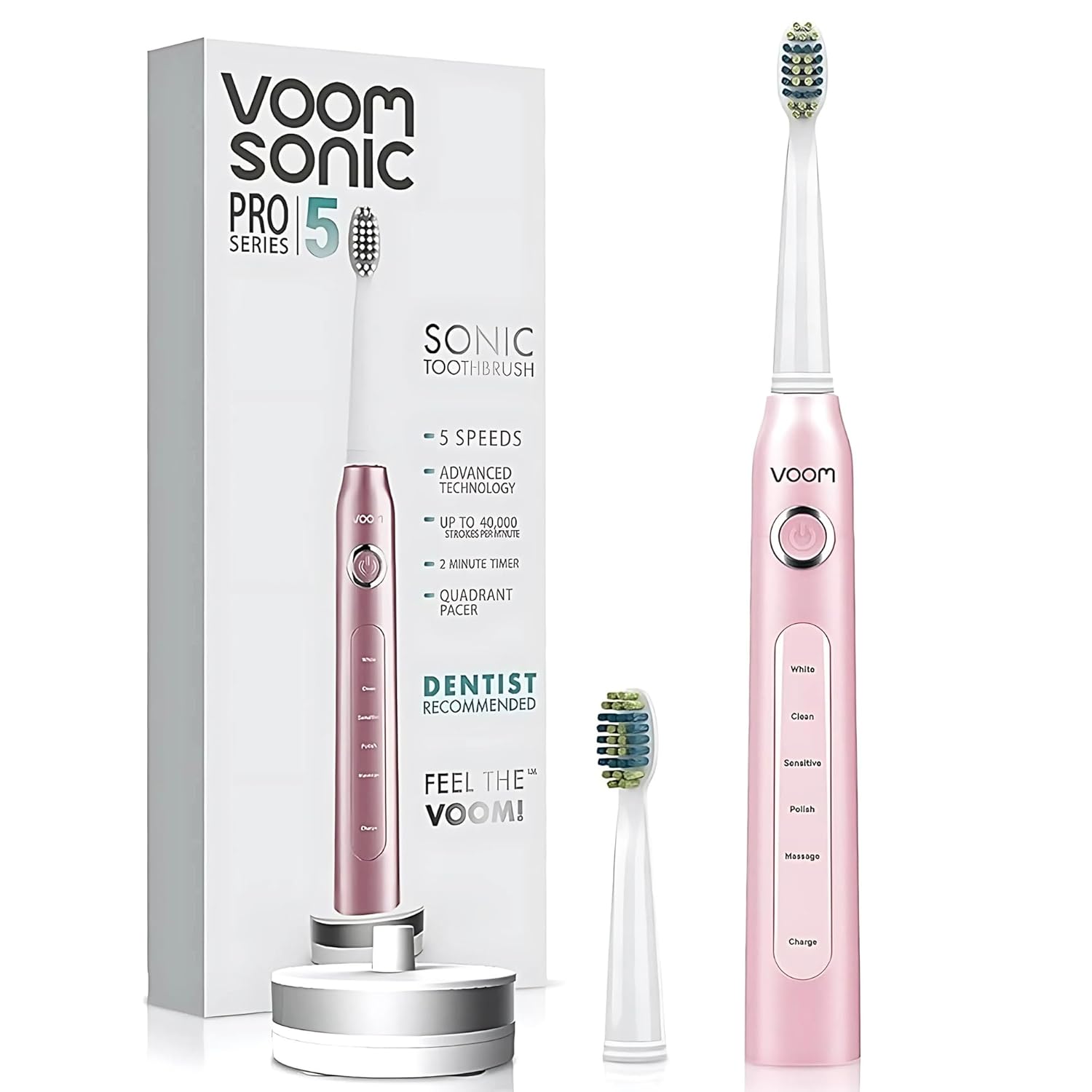 Voom Sonic Professional 5 Electrical Toothbrush for Adults – Ultrasonic Electrical Toothbrushes with Replacment Brush Head, Dentist Really useful Energy Sonic Toothbrush with 5 Modes