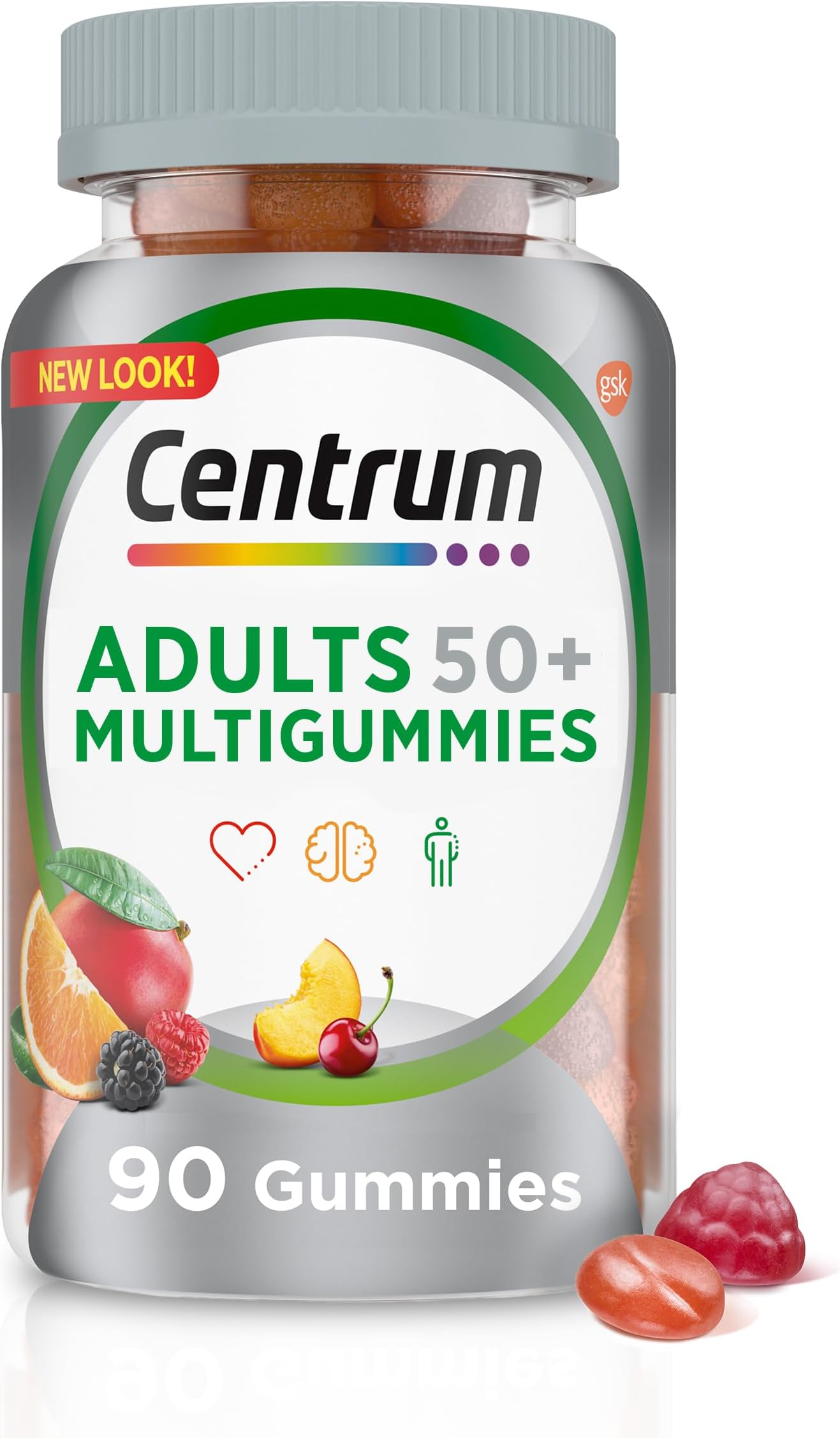 MultiGummies Gummy Multivitamin for Adults 50 Plus, Multivitamin/Multimineral Supplement with Calcium, Zinc and Vitamins B and D, Assorted Fruit Flavor - 90 Count