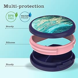 Serfeymi Small Pill Box - 3 Compartments Portable Pill Box for Purse Pocket, Compact Mini Travel Pill Case - Suitable for Medicine, Vitamin, Fish Oil, Supplements - Dark Blue(Emerald Tide)