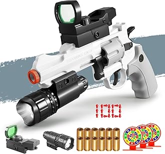 Toy Gun - Soft Bullet Revolver Model Toy Gun, Semi-Automatic Mode, Realistic Shell Ejecting Toy Guns for 16+ Years Old, White