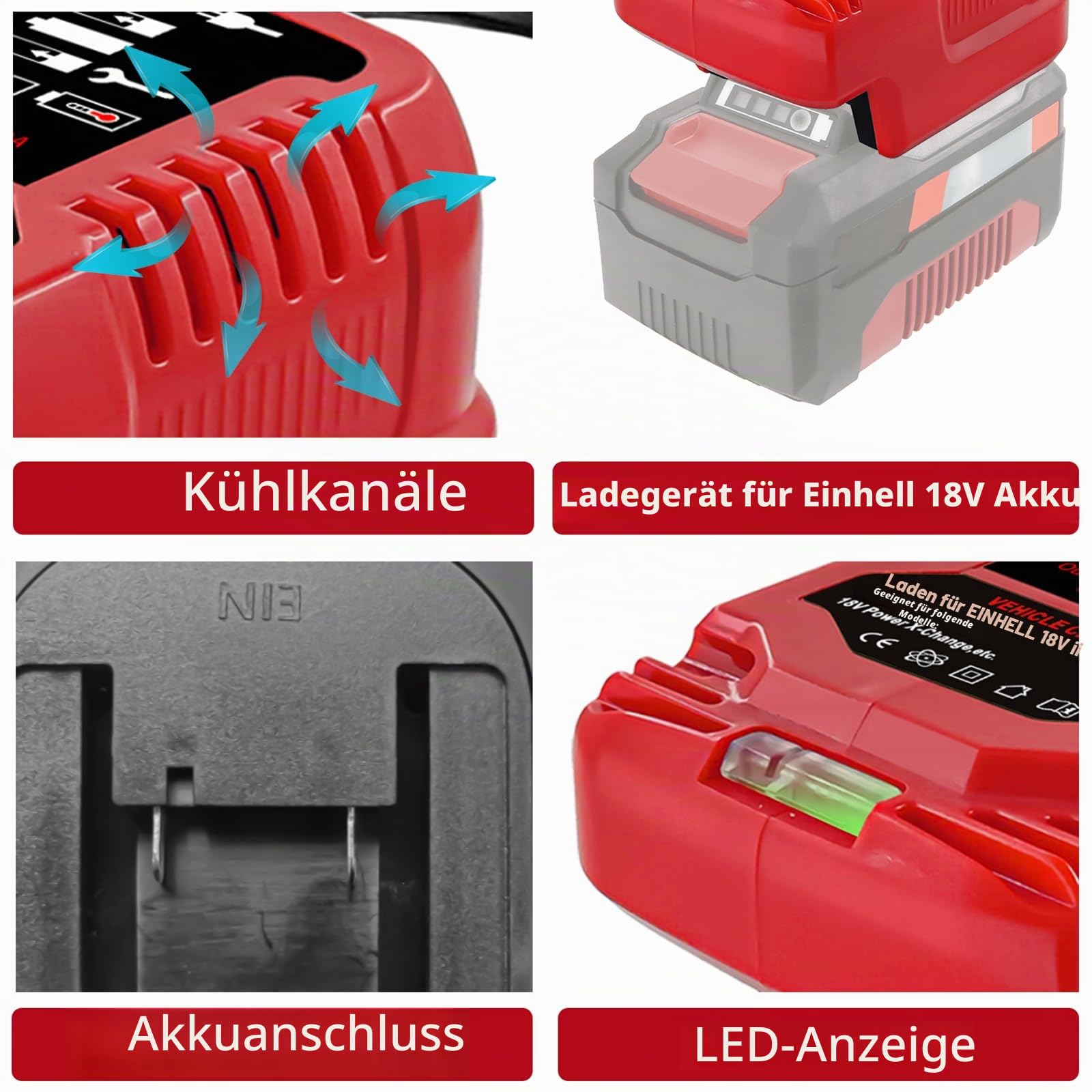 Ladegerät für Einhell 18V Power X-Change Akku, Tragbares Mini-Schnellladegerät für Einhell 18V Akku 4511396 4511437 4511437OVP PXBP-300