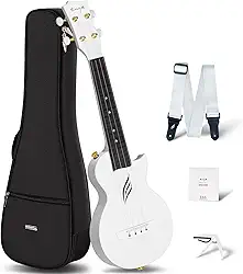 Ukulele Soprano Ukulele enya Nova U Mini 53,3 cm – Ukulele de viagem de fibra de carbono – com kit para iniciantes inclui estojo semi-rígido, alça, capo e cordas (branco)