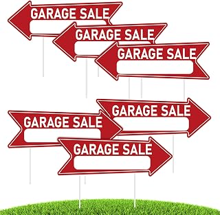 6 Pack Garage Sale Arrow Signs with Stake Double Sided, 17 x 6 Inches Large Yard Sign Corrugated Plastic Lawn Sign for Outdoor Waterproof Red