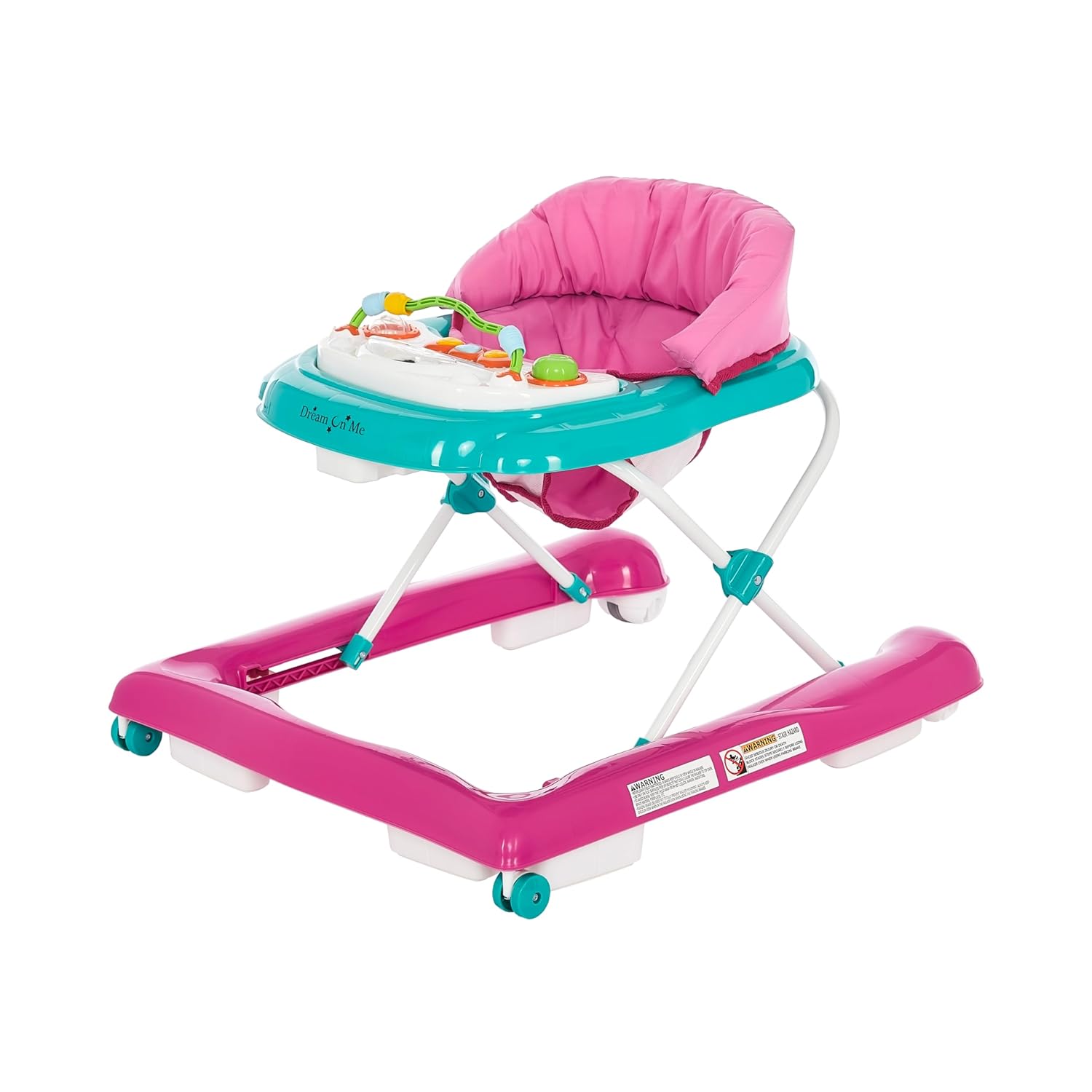 Dream On Me 2-in-1 Ava Baby Walker, Easy Convertible Baby Walker, Walk Behind, Height Adjustable Seat, Added Back Support, Detachable-Toy Slate, Teal Pink
