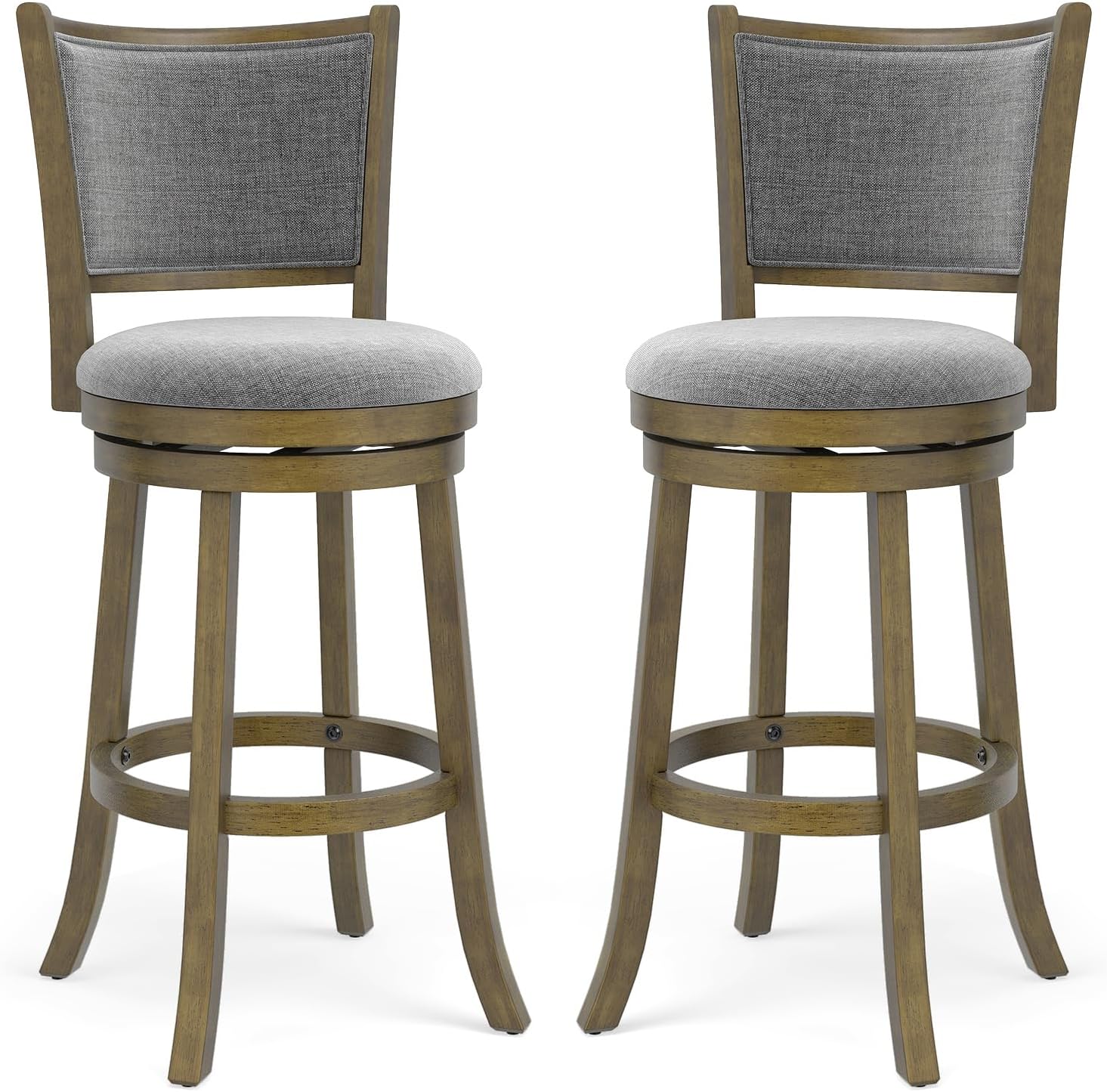 Giantex 30" Bar Height Stools Set of 2, Swivel Barstools with Rubber Wood Frame, Upholstered Seat & Footrest, Bar Chairs for Kitchen Island, Cafe, Pub