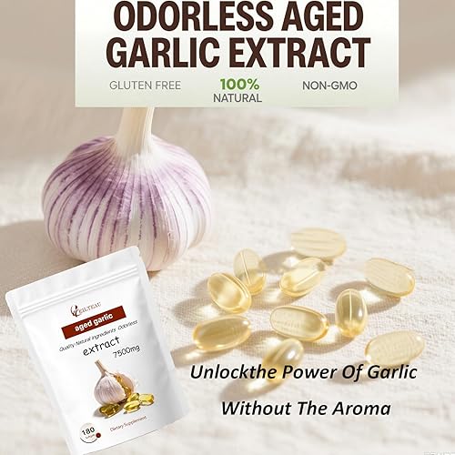 Miniatura 4 de Extracto de ajo envejecido  7500 mg inodoro  180 cápsulas blandas  Sin OMG, sin gluten  Apoya la salud inmunológica (1)