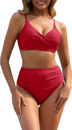 fatty tiger Bikini Sets for Women Sexy Twist Front Ruched High Waisted Tow Piece Swimsuit Summer Beach Swim Bathing Suits