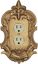 Royal Fleur-De-Lis Lighting Switchplate | Aged Gold | Single Outlet (2 Socket) Plate | Traditional Style Wall Plug-In Cover with Dimensional Fleur, Scrollwork, and Latin Banner | Hardware is Included