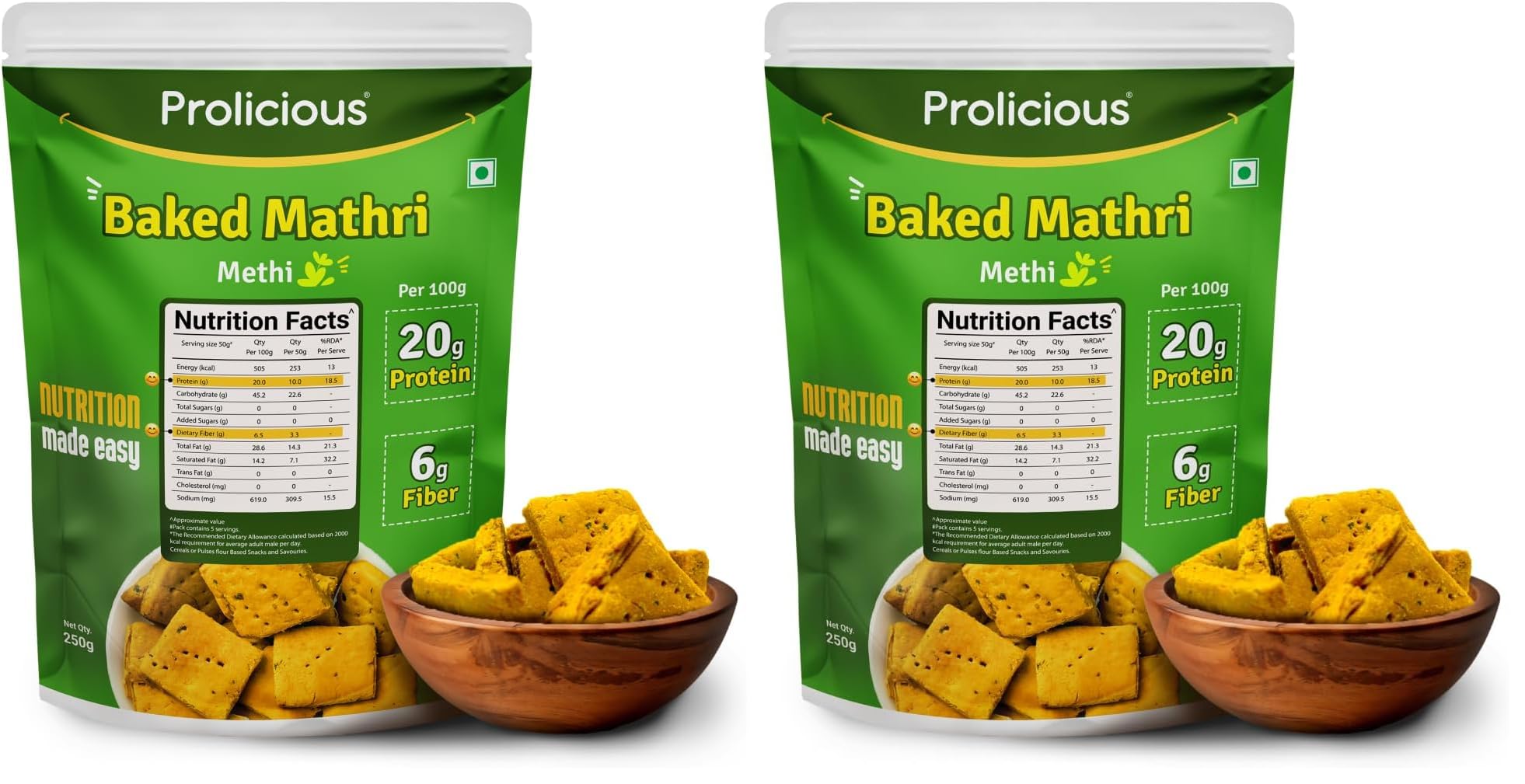 Prolicious Baked Mathri | 10g Protein, High Fiber | Healthy Weightloss Snack | No Palm Oil, No Transfat | Made with Whole Foods | 250g (Pack of 2)-image-4