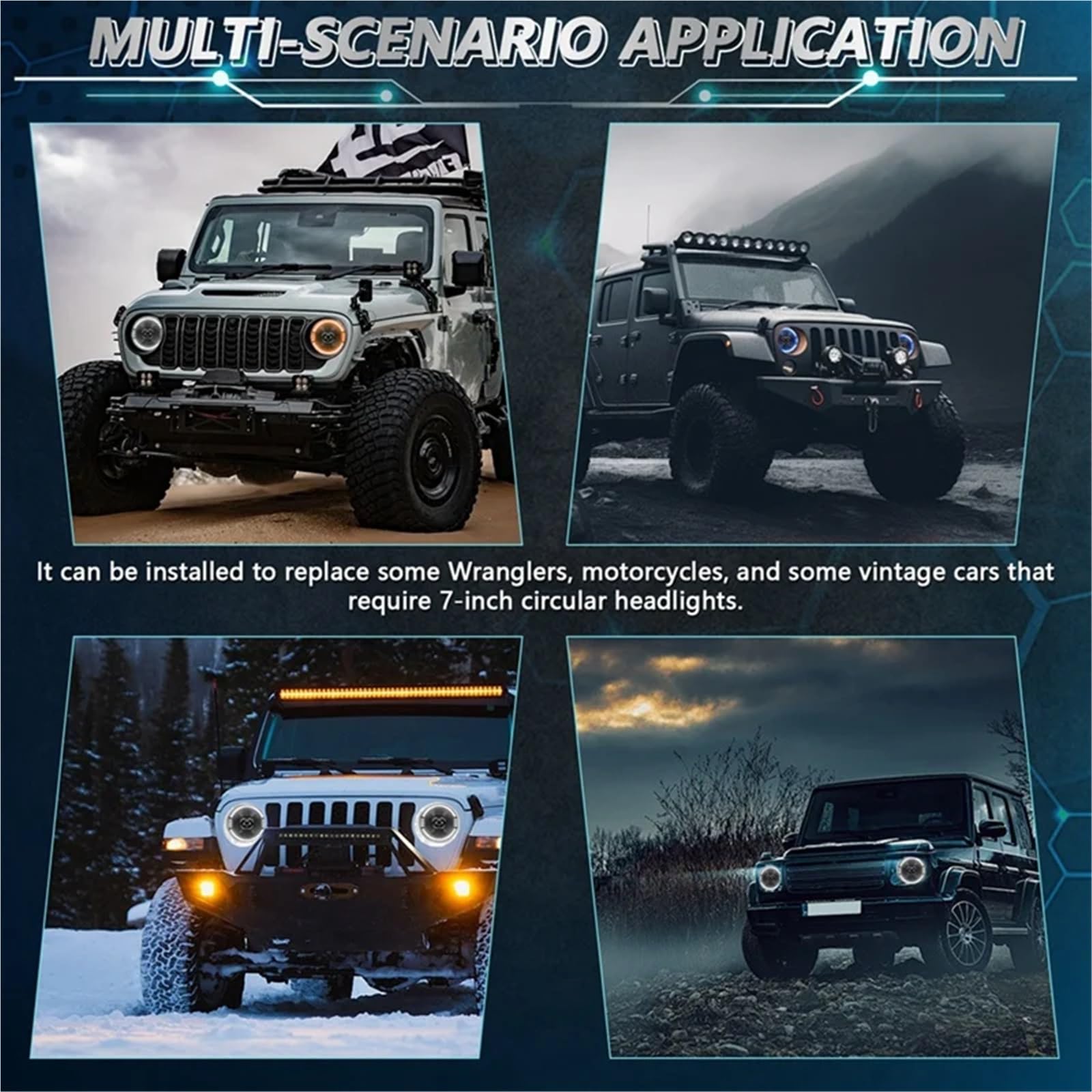 Zestaw reflektorów Reflektory Do Wrangler JK LJ CJ TJ 7-calowe okrągłe reflektory projektorowe z wysokimi światłami mijania DRL Kierunkowskaz