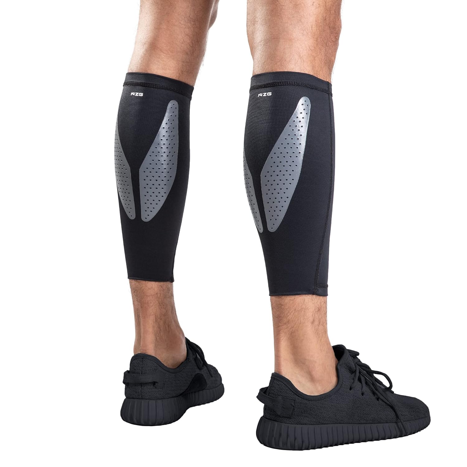 Nonzero Gravity Unisex Adult NZ-P12Ti Titanium Calf Compression Sleeves - Breathable Moisture-Wicking Secure Fit Therapy Running & Pain Relief Supportive Leg Wraps w/Titanium Panels, 1 Pair, Medium