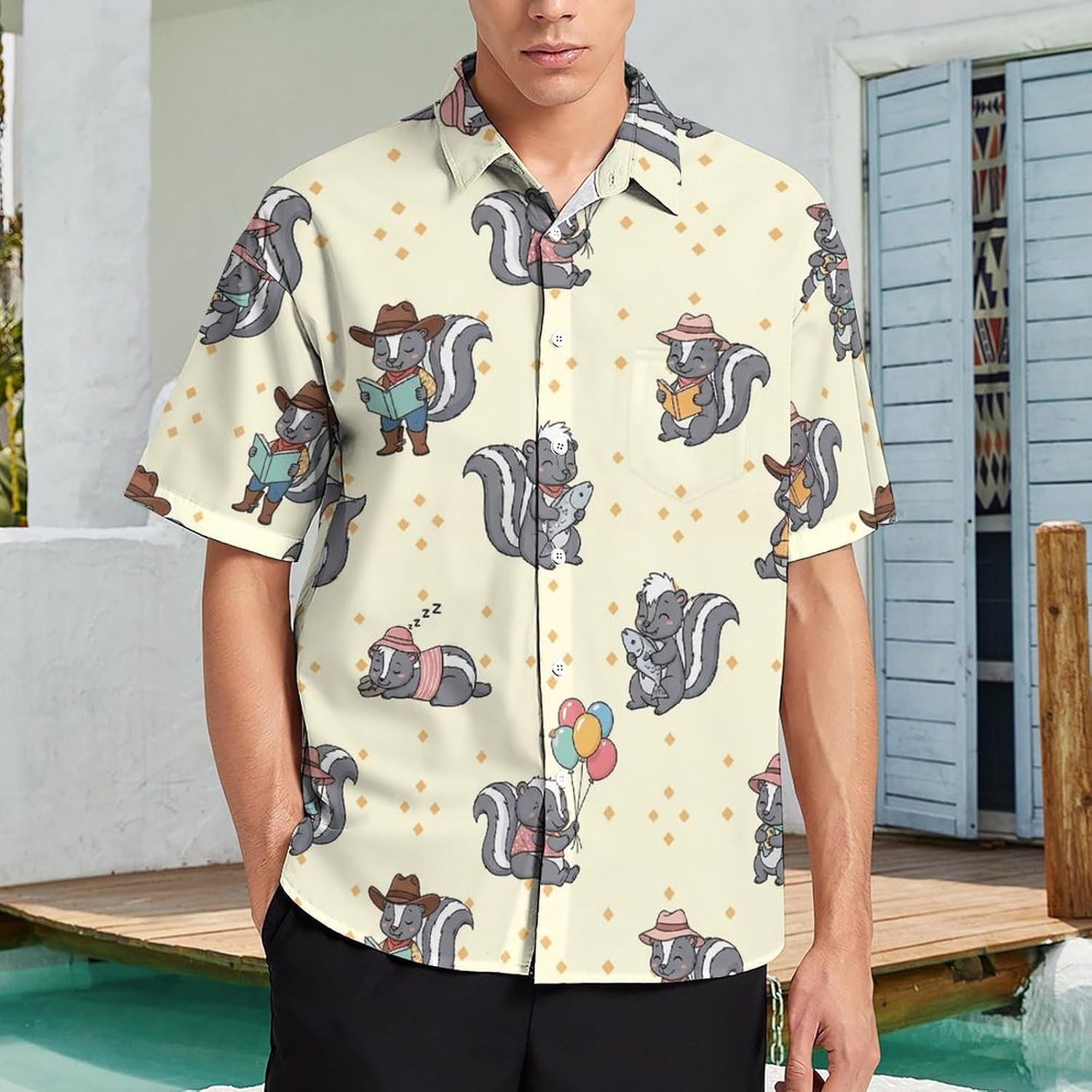 Men's Button Down Shirts Casual Short Sleeve Summer Beach Vacation Shirt with Pocket
