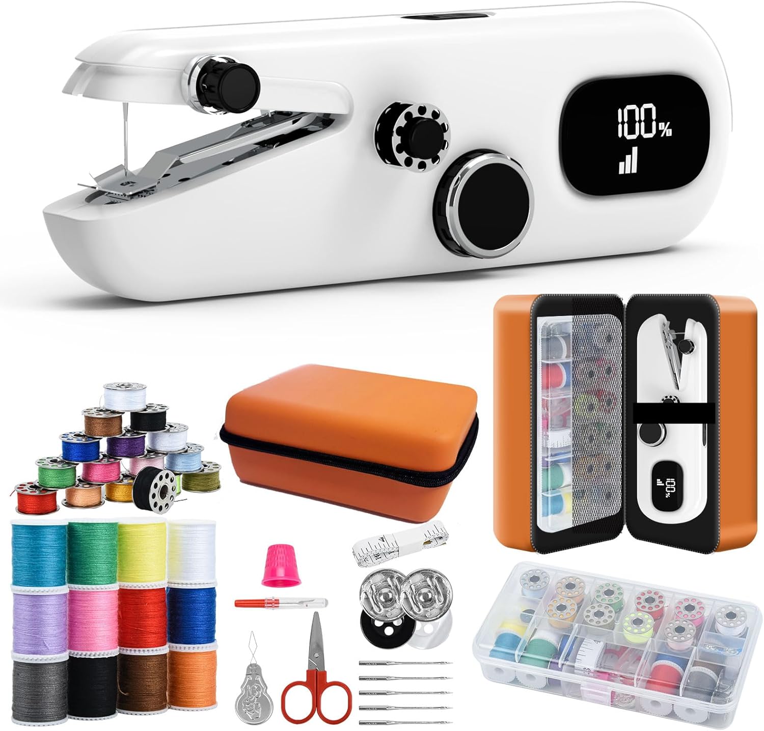 Handheld Sewing Machine, Portable Mini Sewing Machine for Beginners & Adults - Smart LCD Screen, USB-C Fast Charge, 3-Speed Control & Complete Sewing Kit for Home DIY, Fabric Repair and Crafts