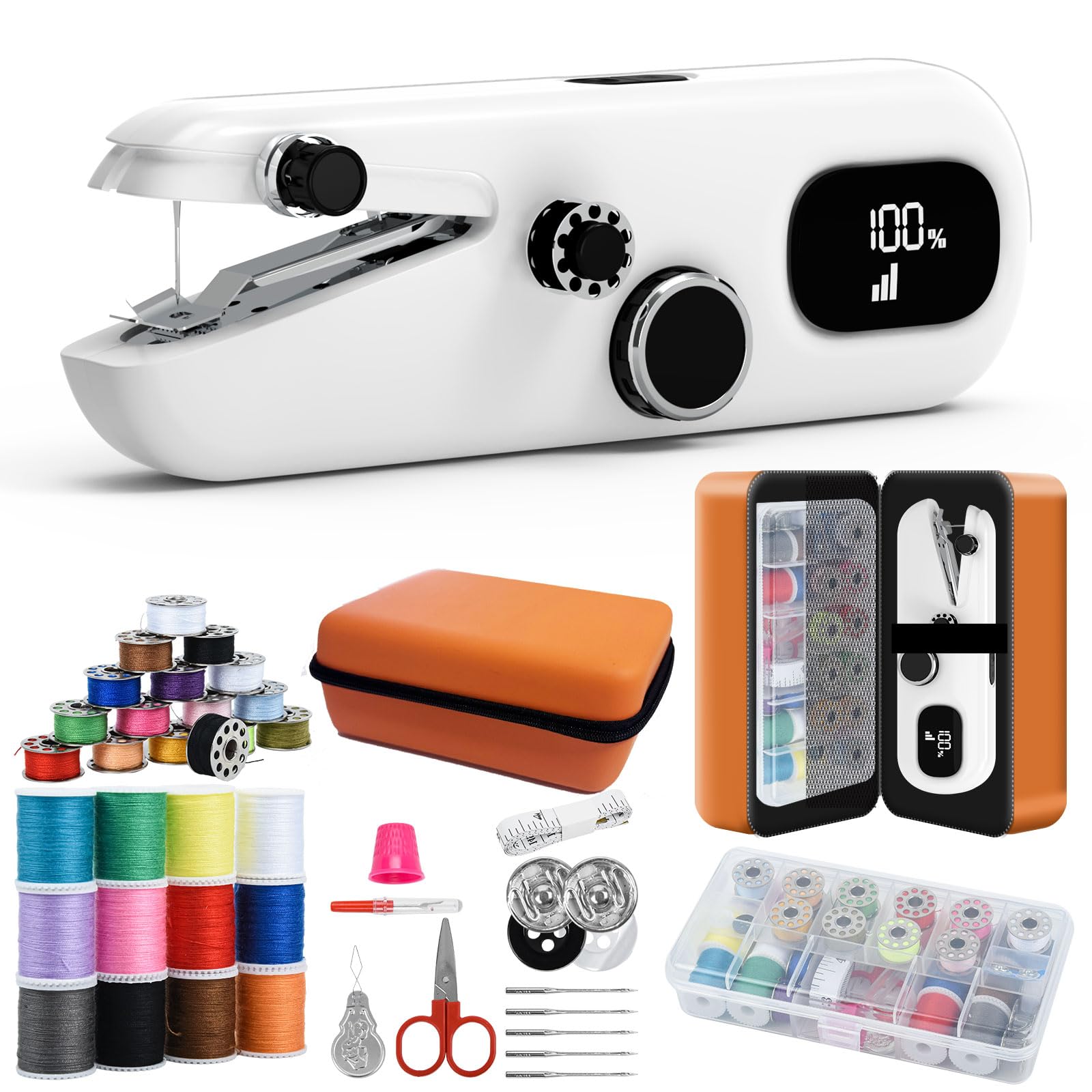 Photo 1 of Handheld Sewing Machine, Portable Mini Sewing Machine for Beginners & Adults - Smart LCD Screen, USB-C Fast Charge, 3-Speed Control & Complete Sewing Kit for Home DIY, Fabric Repair and Crafts