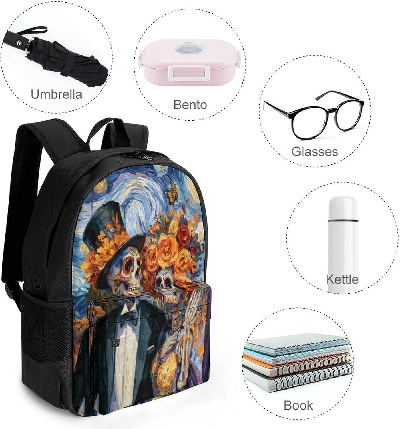Day Of The Dead Couple Backpack Lightweight Backpacks Work Bag