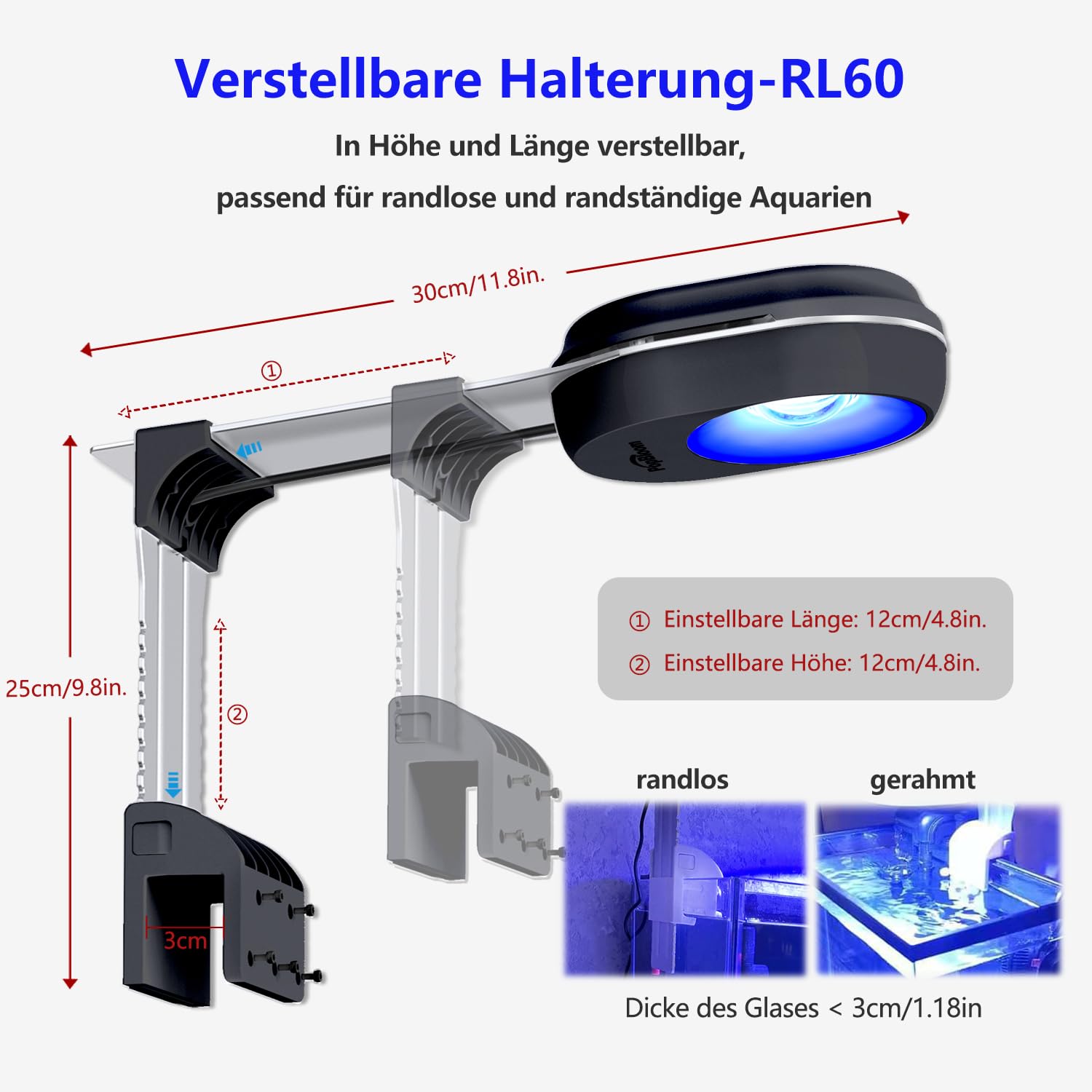 PopBloom 60W Aquarium Led Beleuchtung, Vollspektrum Marine Aquarium Beleuchtung mit Smart App-Steuerung für Ihr 20-24 Zoll Riff Nano Aquarium