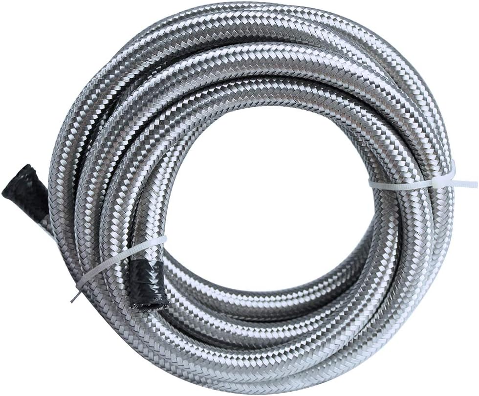 10 Ft 6AN Fuel Hose AN6 3/8" Universal Braided Stainless Steel CPE Oil Fuel Gas Line Hose