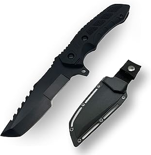 Tactical Field Knife Full Tang Tanto Blade Fixed Blade Knife Stainless Steel EDC Hunting Knife with Sheath for Outdoor, Camping and Survival(Coated Black)