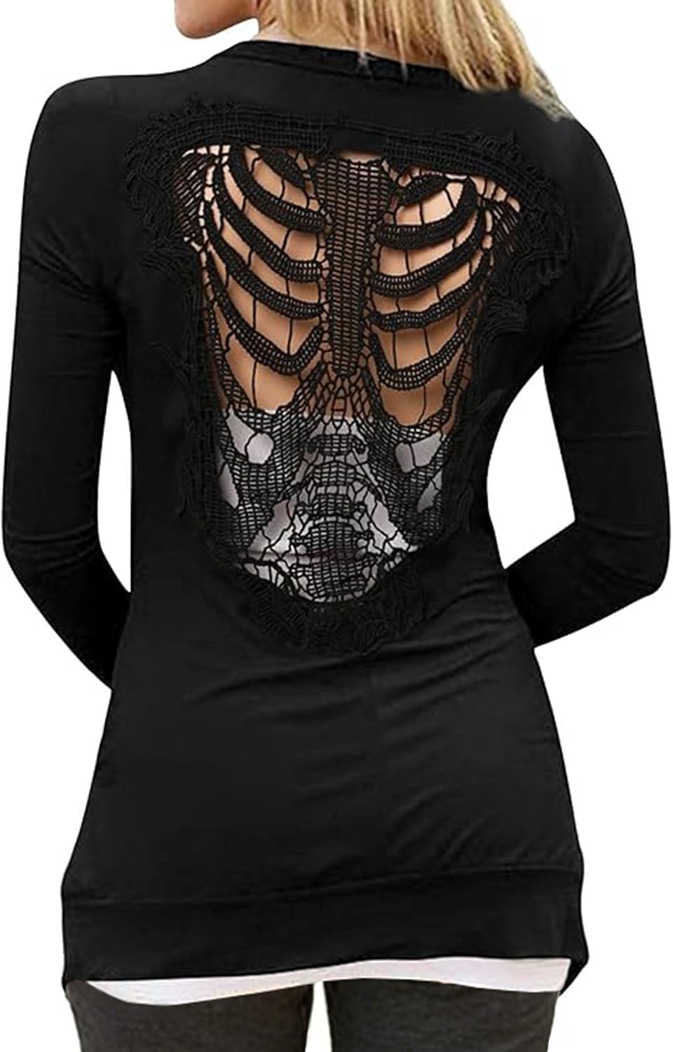 Women Cardigan Tops Long Sleeve Open Front Back Cutout Shirts Sexy Gothic Cardigan