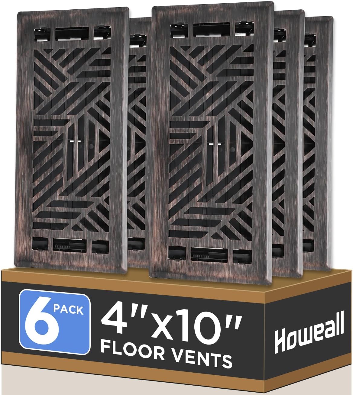4x10 Inches 6 Pack Heavy Duty Walkable Floor Register Easy Adjust Air Supply Lever Floor Vents - Brooklyn Design - Vent Cover for Home Floor - Oil Rubbed Bronze