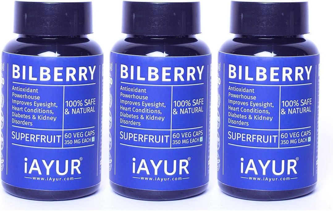 iAYUR Tested and Certified Potent; Natural; Safe Bilberry Extract 350 Mg 60 Veg Capsules (Pack of 3)