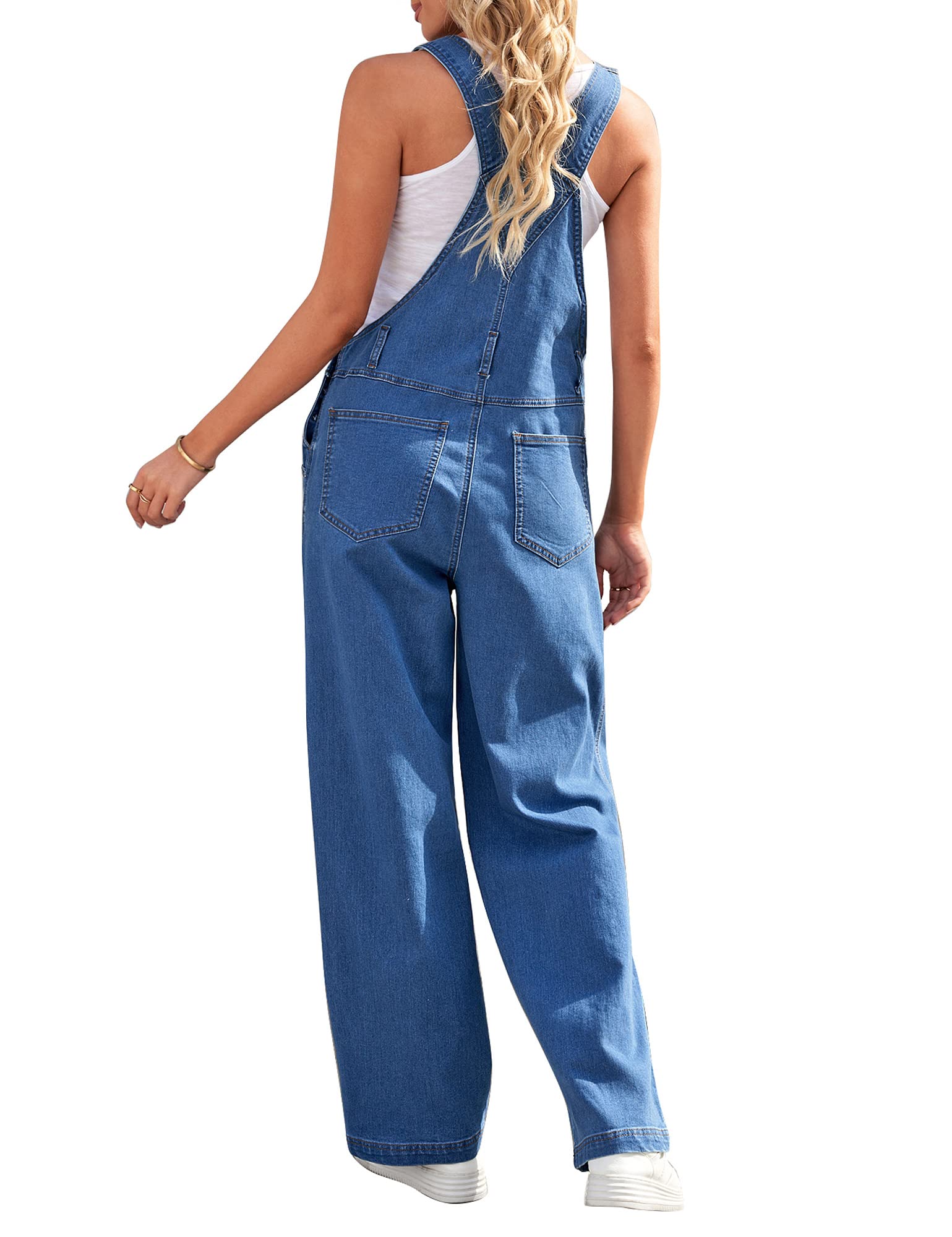 Roskiky Salopette en jean pour femme - Coupe ample - Coupe ample - Coupe droite - Jambes larges - Stretch - Mode