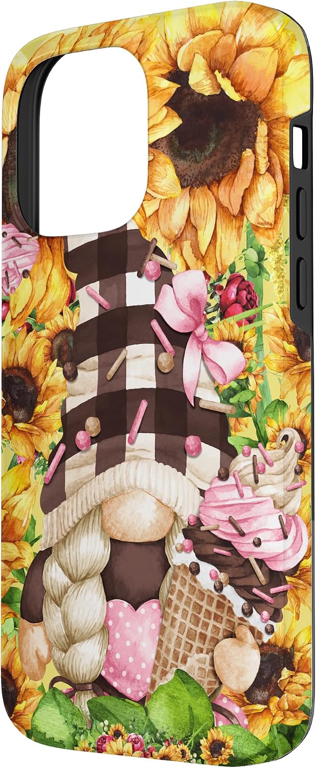 Summer Ice Cream Gnome For Women Floral Yellow Sunflower Case for iPhone 14 Pro Max