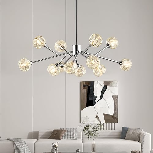 Weesalife Sputnik Chandeliers for Dining Room Light Fixture Over Table, Modern Crystal Chandeliers, 12 Lights Chrome Lighting Fixtures for Living Room Bedroom Kitchen Island Bar