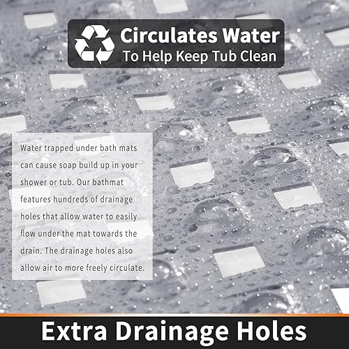 Miniatura 3 de Yimobra Tapete de ducha cuadrado antideslizante, con ventosas superfuertes, tapete de baño de 21 x 21 pulgadas con orificios de drenaje, lavable a