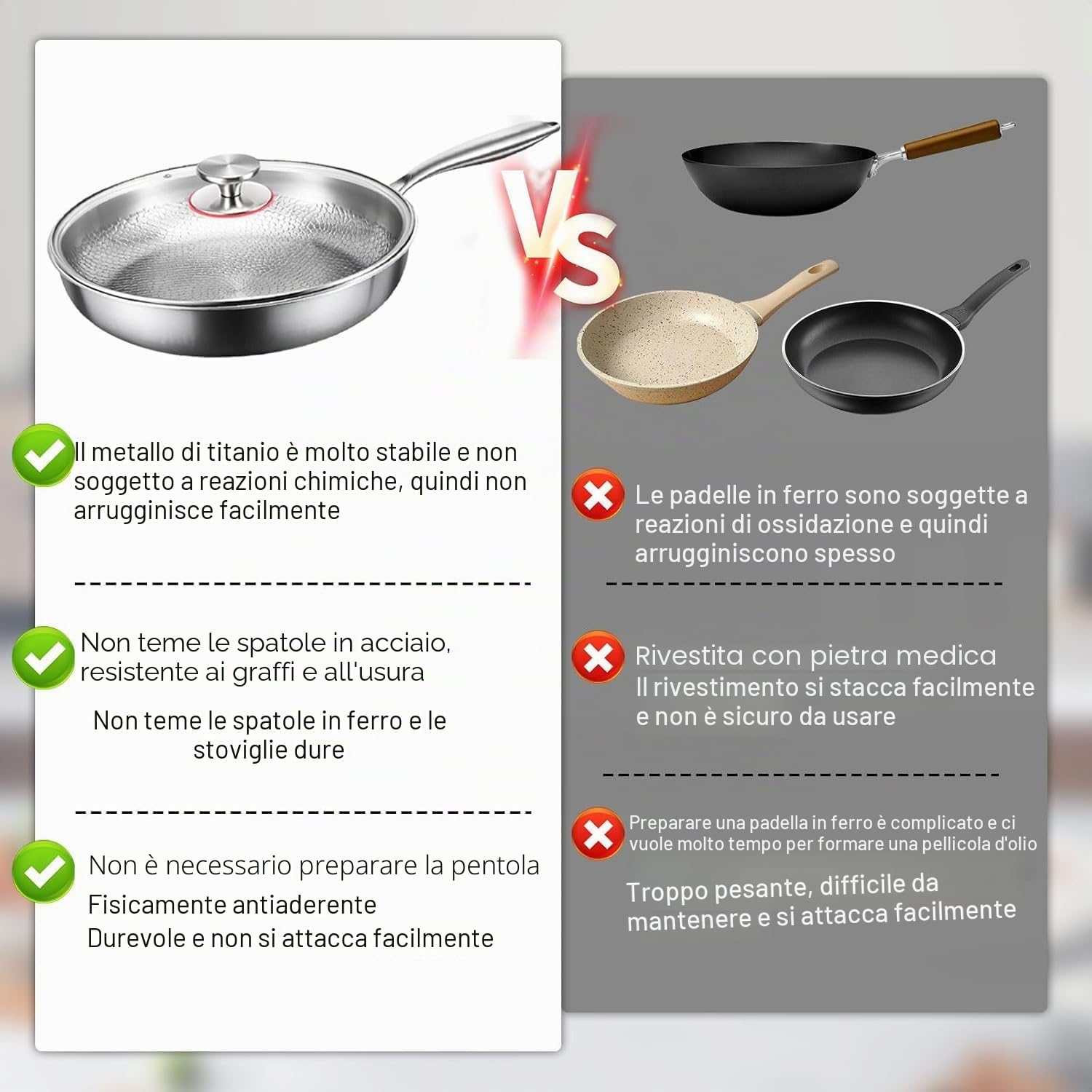Padella in Titanio Non Rivestita, Padella in Titanio Non Rivestita, Padelle in Titanio Con Motivo Martellato per Cucinare, Upgrade Titanio Set Piatti E Pani Multifunzionali (28cm)