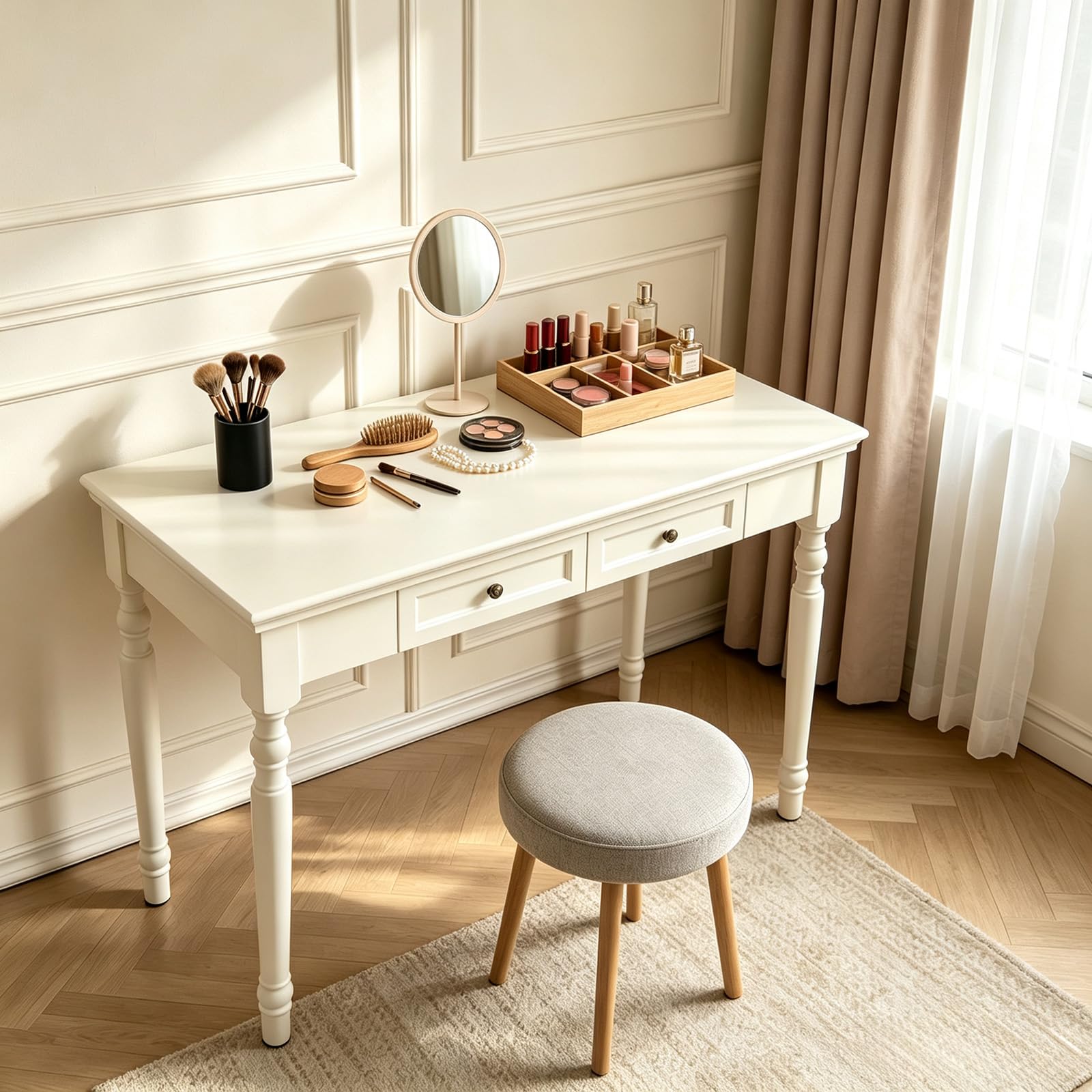 ADORZ Weißer Schreibtisch mit Schubladen, 120 cm | Home-Office-Schreibtische aus Massivholz, Schreibtisch für Heimbüro, Arbeitszimmer oder Schlafzimmer