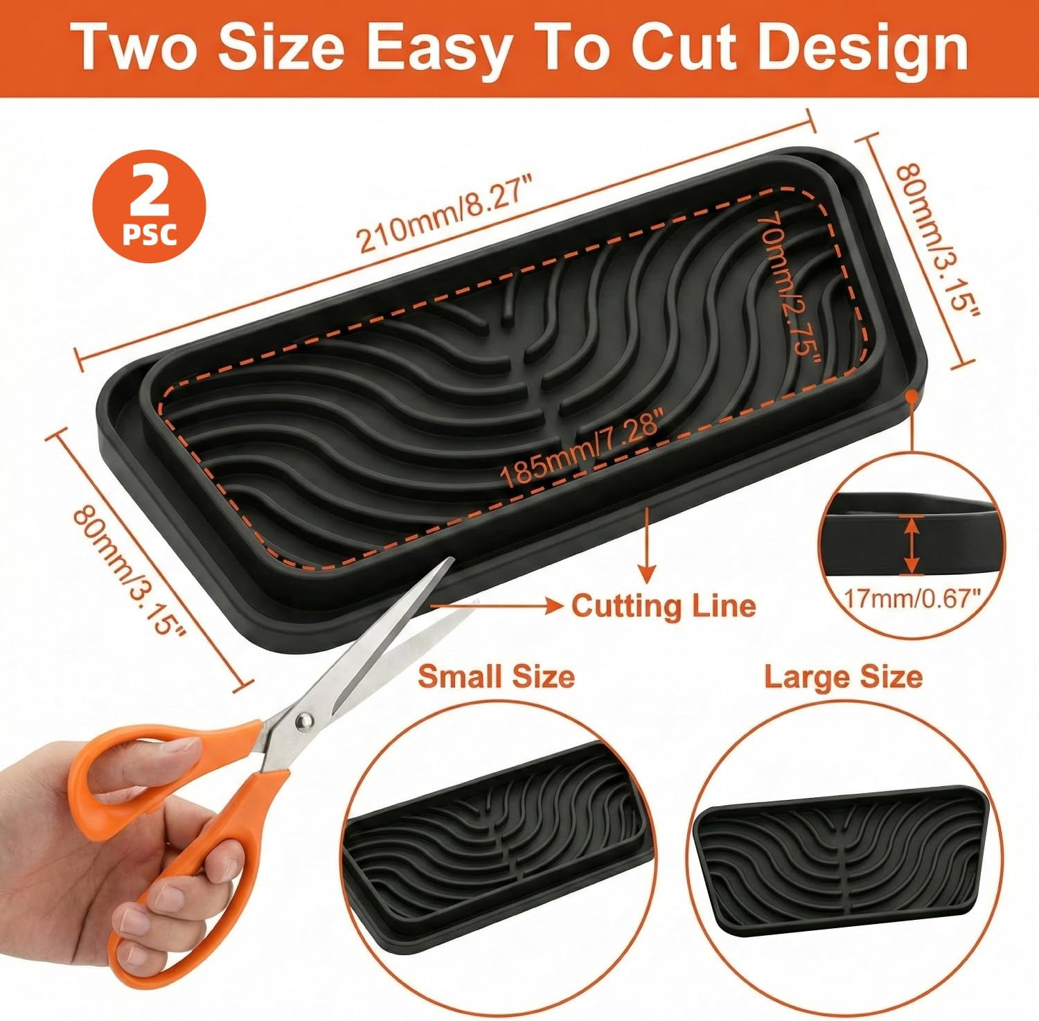 2 Pack Silicone Refrigerator Drip Tray Mat, Cuttable Drip Catcher Pan for Whirlpool, GE, Samsung Fridge Water Dispenser, Anti-Spill Protector Liner (Black)