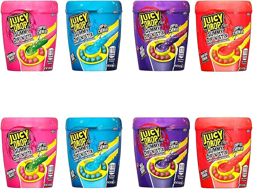 Juicy Drop Gummy Dip 'N Stix, Sweet Gummy Sticks w Sour Dipping Gel, 8