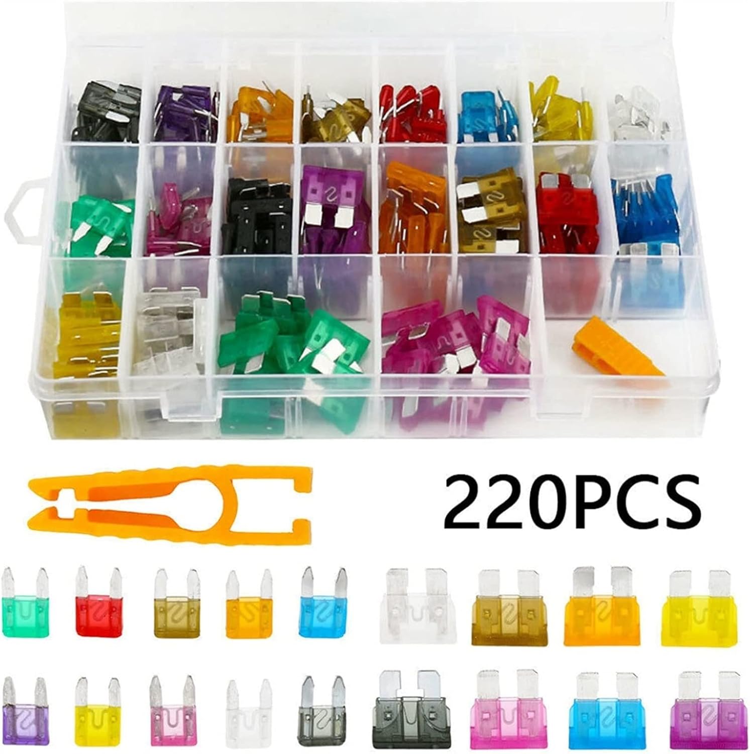 220pcs Car Blade Fuses Mini Flat Fuses Assortment 5-30A Flat Fuse Set Auto Fuse Car Accessories