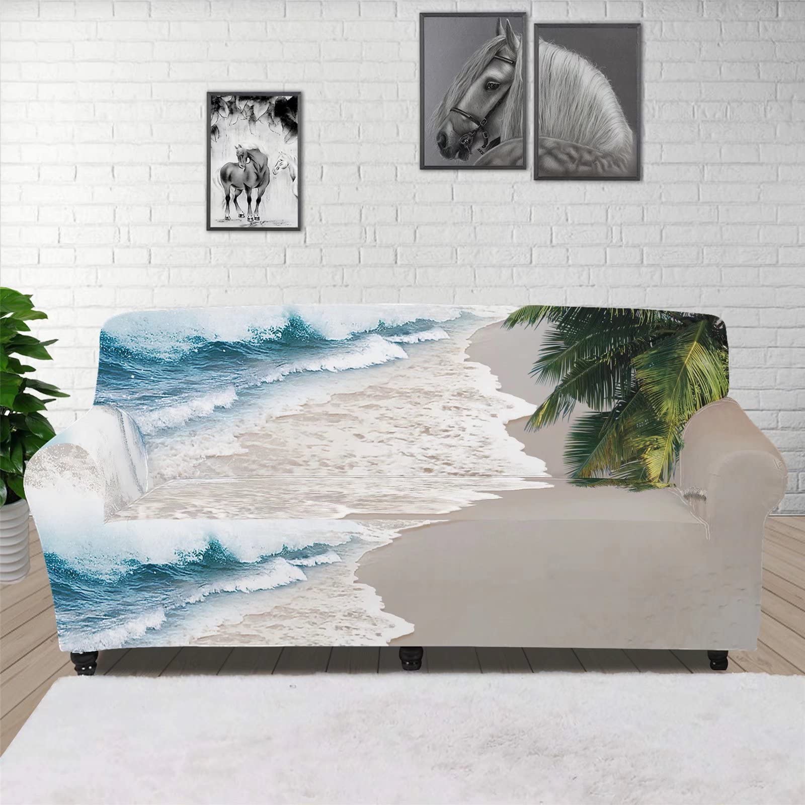 Forchrinse Hawaiian Blue Sea Beach Stretch Sofa Cover Polyester Couch Cover Slipcover for 4 Cushion Cover,Durable&Washable